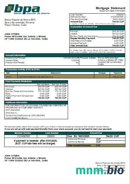 Kuba Bank Popularny Oszczędnościowy BPA wyciąg z kredytu hipotecznego szablon Word i PDF